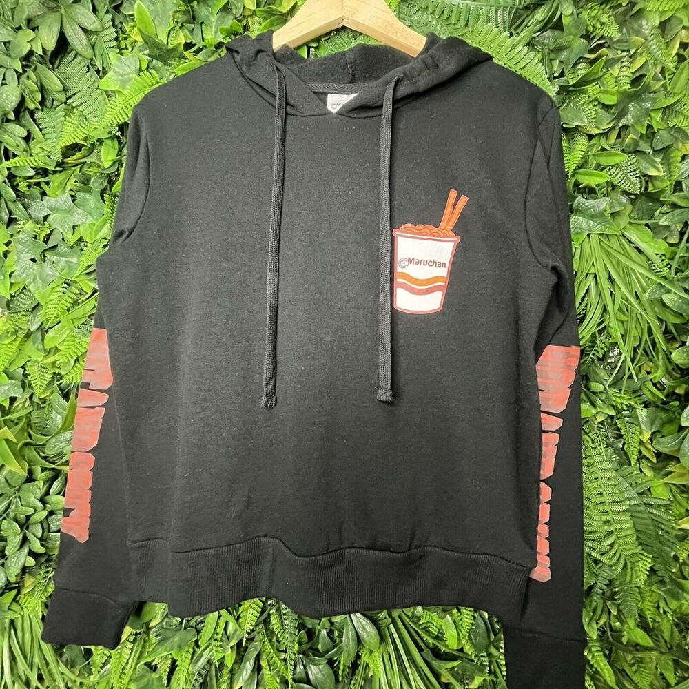 Women Jacket Pullover Small Black Graphic Print Hoodie Maruchan Cup Noodle 0303 - Picture 12 of 12